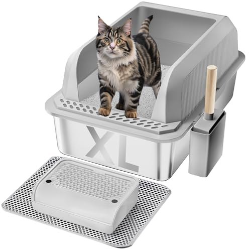 Furkid Katzentoilette aus Edelstahl mit Deckel, XL Große Katzentoilette für große Katzen, Geschlossene Kitty Katzentoilette mit hohen Seiten, Anti-Leckage & Antihaftbeschichtung, leicht zu reinigen, von furkid