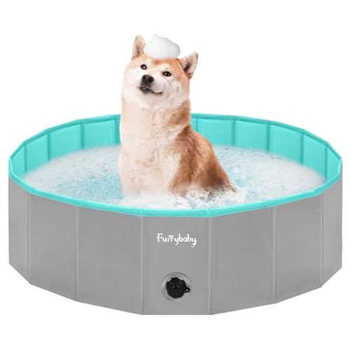 Faltbarer Hundepool für Hunde, Hunde-Polsterbecken, tragbar, für Hundebad, Kunststoff, groß, hart, Kinder-Pool (Grau, 100 x 30 cm) von furrybaby