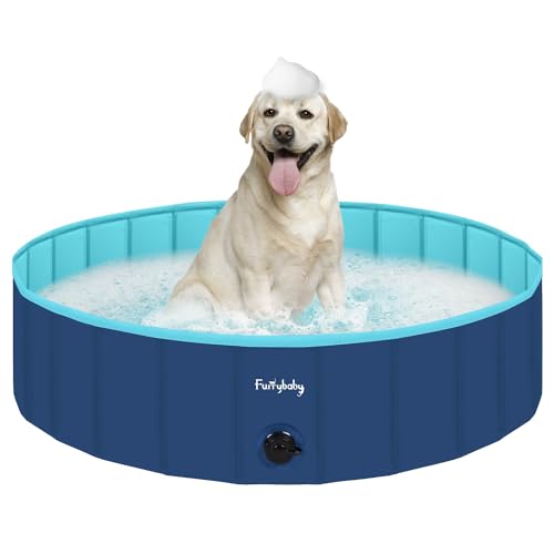 Faltbarer Hundepool für Hunde, Hunde-Polsterbecken, tragbar, für Hundebad, Kunststoff, groß, hart, Kinder-Pool (Marineblau, 120 x 30 cm) von furrybaby