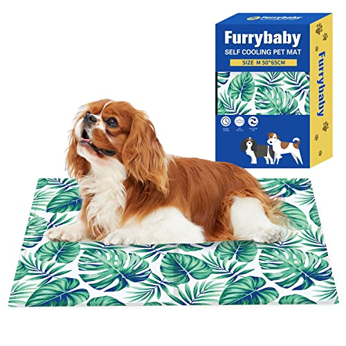 furrybaby Hunde-Kühlmatte, Haustierbett, Hundematte, selbstkühlendes Pad, kühles Gelbett, große Hunde-Kühlkissen, Matten, Blatt, keine Notwendigkeit zu kühlen oder einzufrieren, für den Innen- und Außenbereich geeignet (Grün, M, 50 x 65 cm) von furrybaby