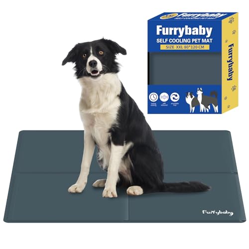 furrybaby Hunde-Kühlmatten, selbstkühlende Matte für Hunde, ungiftige Gel-Hunde-Kühlmatte, Eiskissen für drinnen und draußen, Hundebettkästen (Grau, Größe XXL 80 x 120 cm) von furrybaby