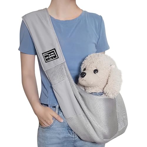 fxwtich Haustier-Hundetragetasche – Hundetragetasche für kleine Hunde und Katzen, freihändige Haustier-Tragetasche, sichere, atmungsaktive Netzstoff-Reise-Welpentasche mit Tasche Grau von fxwtich