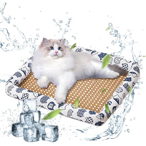 galeyyu Kühlmatten für Haustiere, Sommerschlafbett für Haustiere | Eiskühles Sommerkomfort-Haustierbett - Atmungsaktive, Kratzfeste Rattan-Bettmatte für kleine Hunde, Haustiere, Katzen von galeyyu