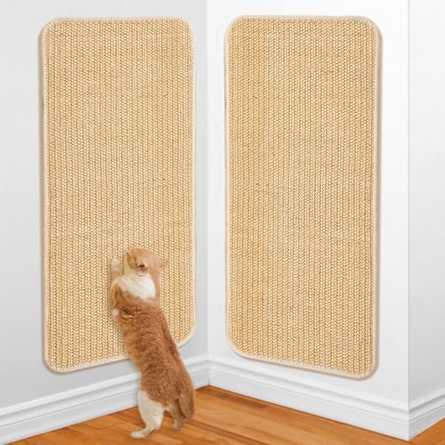 2 Stück Kratzmatte Katze, Sisal Kratzteppich 50×25 cm, Katzen Kratzmatte Selbstklebend für Wand Tür Sofa Möbel Kratzschutz (Braun) von gaoduanluoluo