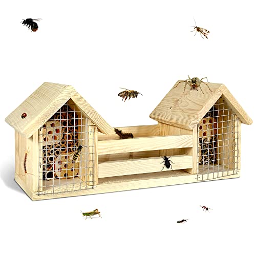 GARTENETAGE Bienenhotel mit Blumenbalkon unbepflanzt/Insektenhotel fertig Montiert aus Massiv-Holz/Unbehandeltes Bienenhaus/Nisthilfe Wildbienen & Artenschutz zum Aufstellen und Aufhängen von gartenetage