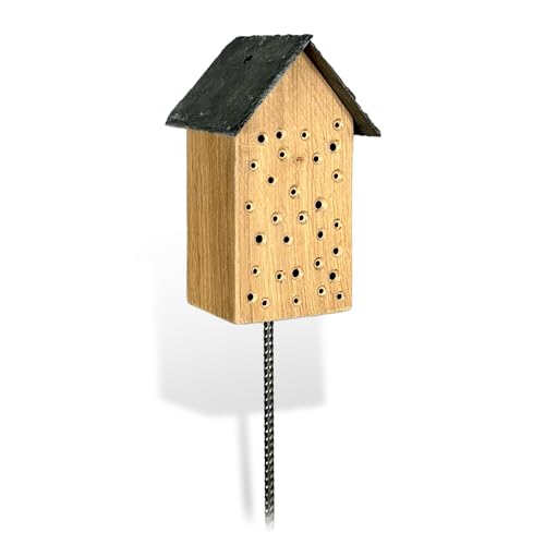 GARTENETAGE Bienenhotel mit Schieferdach - Wildbienen Nisthilfe für den Garten und Balkon/Naturbelassenes, massives Insektenhaus & Bienenhotel/Nisthilfe & Artenschutz von gartenetage