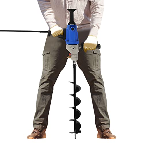 gegeweeret Steckbare Grubenbohrmaschine,1900W Elektrische Grubenbohrmaschine, Elektrische Grubenbohrmaschine mit Bohrer,1 * 120mm Einzelblattbohrer,in Forst-,Garten- und Landschaftsbau,Blau von gegeweeret