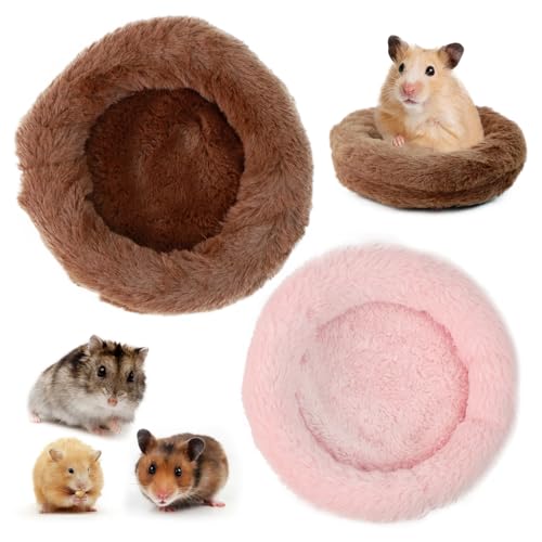 2 Stuck Meerschweinchen Bett Kaninchenbett, Niedliche Runde Piggy Crash Mat, Weiches und seidiges Haustiernest, Warme Winterunterlagen für Chinchillas, Flughörnchen und Streifenhörnchen（Rosa+Braun） von gexuamz