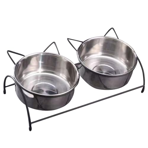 PetSupplies Basisschalen erhöhte Katzenschalen 2 Edelstahl -Katzenschalen mit Ständer, erhöhte Katzenschüssel für Nahrung ＆ Wasser nicht schlupftem gekipptes Katzenfutter für Katzen und Hunde Anti -E von ggtuyt