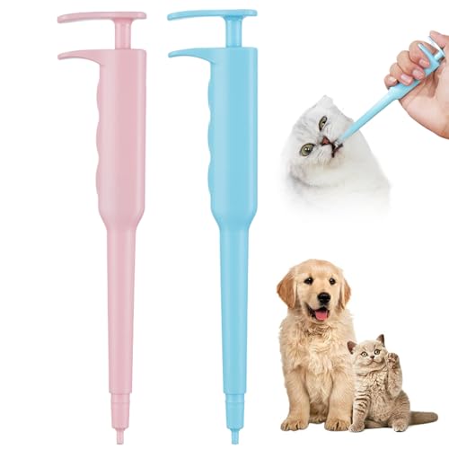 ggtuyt Plastikrohr -Katzenpillenschütze, 2pcs Plastik -Haustierpiler mit Silikonkopf, handliche Pillentaschen für Katzen, 7x2 Hundeblabschoter für orale Tablettenkapsel von ggtuyt