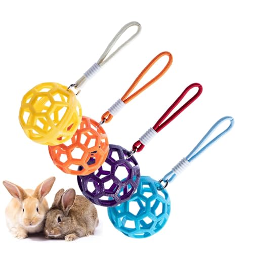 Bunny Hay Feeding Bälle | Bunny Hay Feeder | 4 Stücke Hay Feeder für Kaninchen,Kleintiere Graskabinenspender | Kauspielzeug mit Lanyard für kleine Haustiere, Käfigzubehör von gifyym