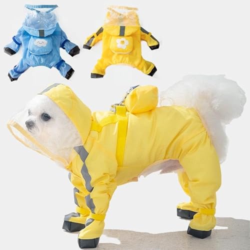 Gleepurr Regenmantel für kleine Hunde, vollständig bedeckend, wasserdicht mit Vierbeinschutz, ideal für Teddybären, inklusive wasserdichtem Mini-Rucksack, Gelb, Größe M (empfohlenes Gewicht: 2,3–3,6 von gleepurr