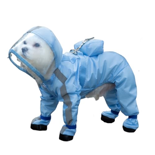 Gleepurr Regenmantel für kleine Hunde, vollständig bedeckend, wasserdicht mit Vierbeinschutz, ideal für Teddybären, inklusive wasserdichtem Mini-Rucksack (Blau, Größe S (empfohlenes Gewicht: 1,4–2,3 von gleepurr