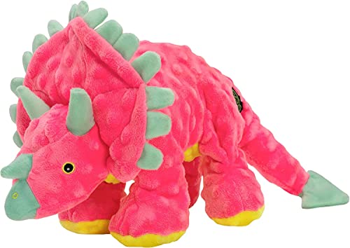 goDog Dinos Frills Quietschendes Plüsch-Hundespielzeug, Kauschutz-Technologie, Pink, Größe L von goDog