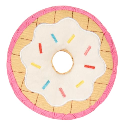 goDog Pink Tough N Texture Vanilla Donut Plüsch- und strukturiertes Silikon, quietschendes Hundespielzeug mit Kauschutz-Technologie, Größe XS von goDog