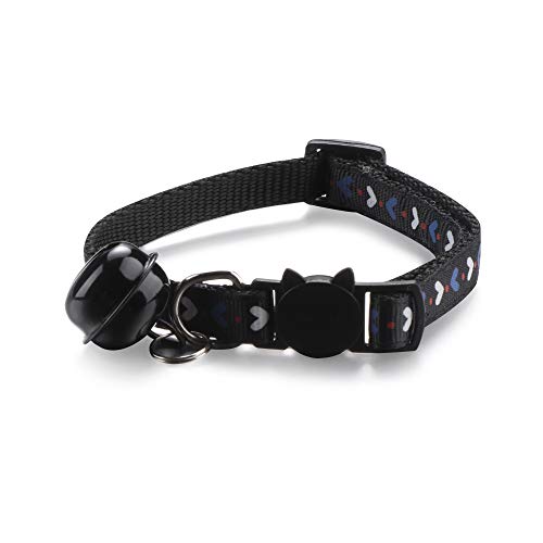 gofidin Verstellbarer Glockenanhänger für Welpen, Haustierbedarf, Kätzchen-Halskette, Hundehalsband, Herz, Katzenhalsband (schwarz) von gofidin