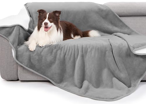 gogobunny Wasserdichte Bettdecke, wendbare Sherpa-Fleece-Überwurfdecke für Hunde, Welpen, Katzen, Möbelbezug, schützt Bett, Couch, Sofa vor flüssigem Urinieren und Haustierfell (Grau, 152,4 x 203,2 von gogobunny