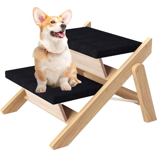 Faltbare Haustiertreppe | Rutschfeste 2 in 1 Hundetreppe für Hochbett aus Holz - Stabile Katzentreppe, Leichte Hundebetttreppe für verletzte Hunde, Alte Katzen, Couch Gonna von gonna