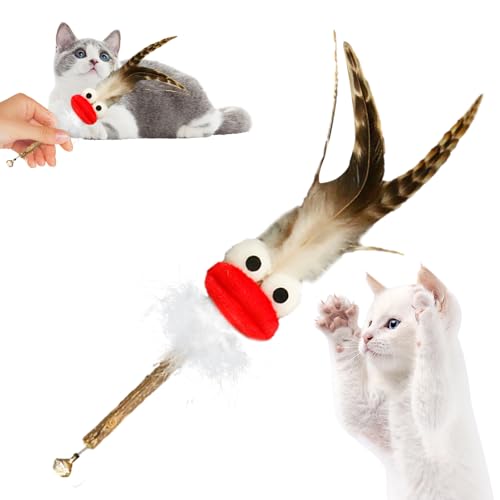 gonna Feather Teaser Katzenminze Spielzeug – Big-Mouth Doll Kitten Reinigung Zähne Molar Katze Kauspielzeug – Zahnreinigung Katze Kauen Stick zur Reduzierung von Langeweile Katzen Zubehör von gonna