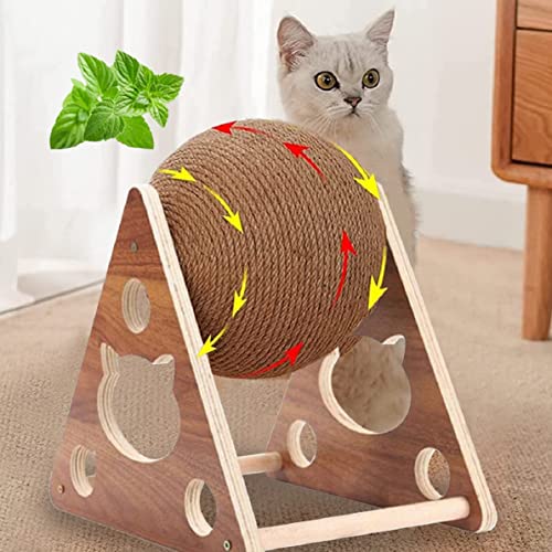 Kratzspielzeug für Katzen, natürliches Sisal-Seil, Kratzball mit Ball für Katzen, Kätzchen, Hunde und Welpen, interaktives Massivholz-Kratzspielzeug (groß) von googgoing