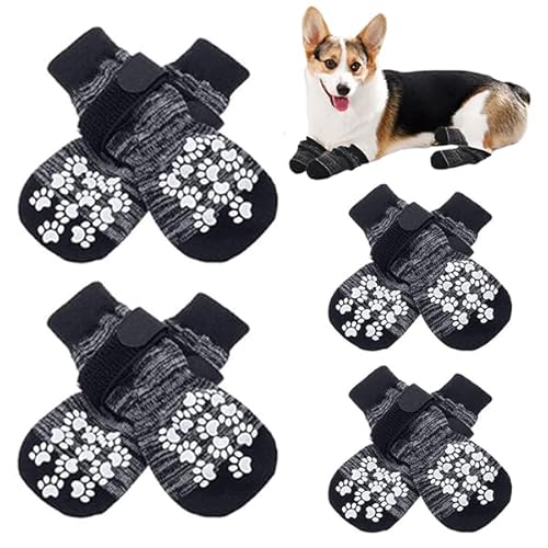 gotyou 4 Paar Indoor Anti-Rutsch Socken für Hunde, rutschfeste Hundesocken, Weicher Verstellbarer Pfotenschutz, Pfotenschutz Haftsocken, rutschfeste Verstellbare Hundesocken für Innen Hartholzböden-L von gotyou