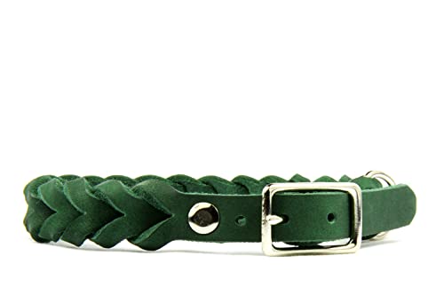 green-pawz Hundehalsband Fettleder geflochten jagdgrün (29-37 cm) von green-pawz