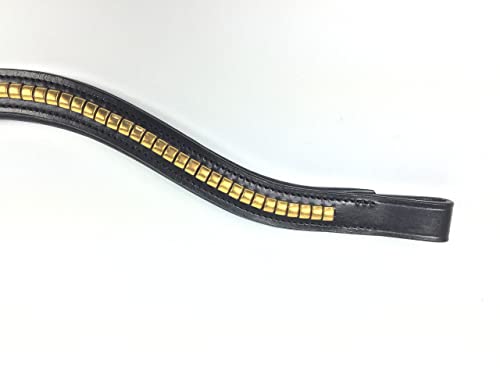 gs-sports Stirnband Stirnriemen für Trensen goldfarbenes Clincher- Stirnband Leder Schwarz 42 cm von gs-sports