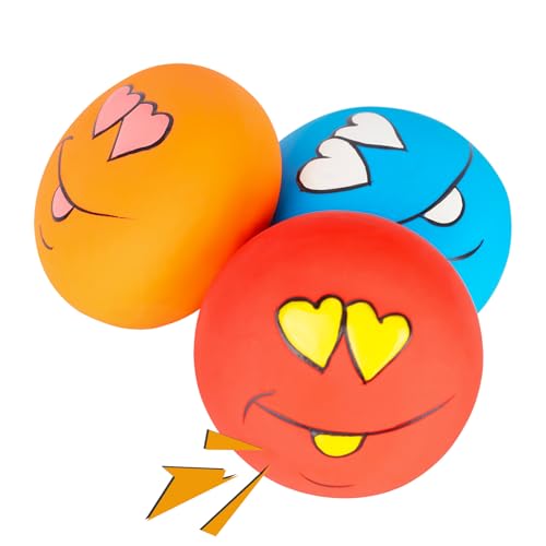 gulucute Lustiges Emoticons Hundespielzeug mit Quietschspielzeug, Kauspielzeug, langlebig, Latex, Gummi, weich, interaktiv, Apportierspiel, Hundebälle für Welpen, kleine Haustiere, Hunde, 3 Stück von gulucute