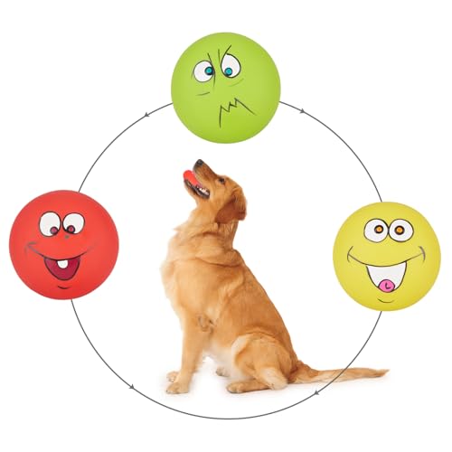 gulucute Quietschendes Hundespielzeug, lustiges Emoji-Latex, quietschende Hundebälle, große Größe, Kaugummi, weich, interaktiv, Apportierspiel, Hundebälle für große Hunde (3 Stück) von gulucute