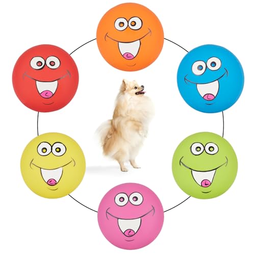 gulucute Smile Face Hundespielzeug mit Quietschspielzeug, Kauspielzeug, langlebig, Latex, Gummi, weich, interaktiv, Apportierspiel, Hundebälle für Welpen, kleine Haustiere, Hunde, 6 Stück von gulucute