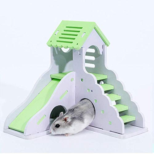 gutongyuan Hamsterversteck bunte Mini-Holzrutsche DIY Montage Hamsterhaus Aussichtsplattform Leiter Haustier Chinchillas Eichhörnchen Nest Klettern Dachboden Kleintiere Schlafhütte (grün) von gutongyuan