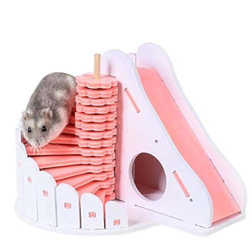 gutongyuan Kleintier-Hamsterversteck mit lustiger Kletterleiter, Rutsche, Holzhütte, Übungsspielzeug, geeignet für Zwerghamster und Maus (Pink, M) von gutongyuan