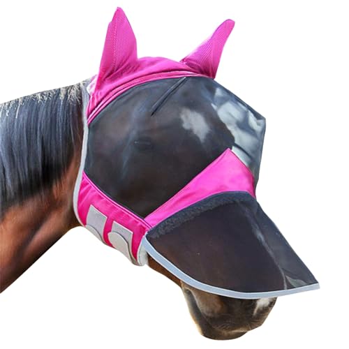 Pferde Fliegenmaske, Fliegenmaske für Pferde, Fliegenmaske Fly Professional, Leuchtendes Pferde Fliegenmaske Lange Nase, Netzstoff, mit Ohren, Mesh-Maske, UV-Schutz für Pferd, Rose(S) von gvivej