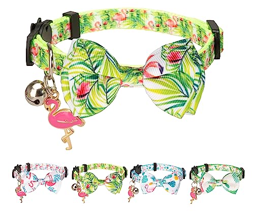 Gyapet Katzenhalsband, rosa Flamingo-Fliege, Sicherheitsglöckchen-Anhänger, Wald, tropisch, lustig, Katzen, Kätzchen, Flamingo, A von gyapet