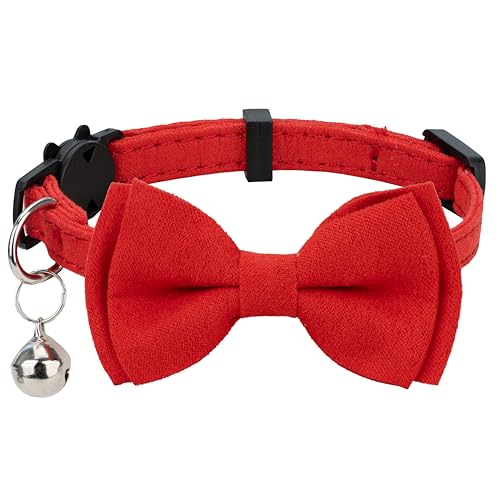 Gyapet Katzenhalsband mit Glöckchen, Sicherheitsschleife, für kleine Welpen, einfarbig, Rot, 1 Stück von gyapet