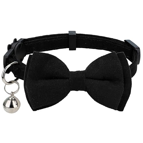 Gyapet Katzenhalsband mit Glöckchen, Sicherheitsschleife, für kleine Welpen, einfarbig, Schwarz, 1 Stück von gyapet