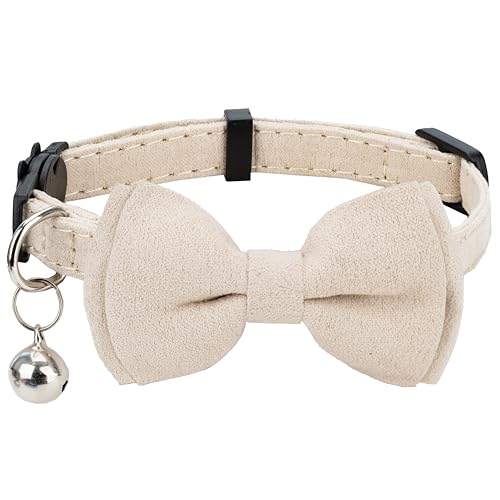 Gyapet Katzenhalsband mit Glöckchen, Sicherheitsschleife, für kleine Welpen, solide, Hochzeit, Halloween, 1 Stück, cremefarben von gyapet