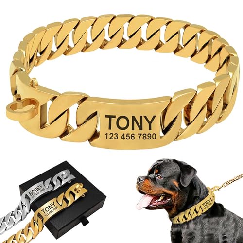 18 Karat Gold Cuban Link Hundehalsband mit sicherer Schnalle – kaufestes Metallhalsband für Hunde – anpassbares Design von hadefa
