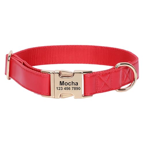 Hundehalsband, personalisierbar, mit Namen und Telefonnummer, verstellbares Hundehalsband aus echtem Leder, Rosa, Größe S von hadefa