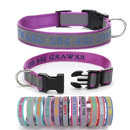 Personalisiertes, besticktes reflektierendes Hundehalsband, graviertes Hundehalsband mit Namen und Telefon für Jungen und Mädchen, Nylon-Hundehalsbänder, 4 verstellbare Größen: S, M, L, XL (Nylon) von hadefa