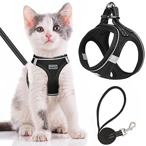 Katzengeschirr und Leine, ausbruchsicher, verstellbar, weiches Netzgewebe, für Spaziergänge, reflektierendes Haustiergeschirr Halsband für Katzen, kleine Hunde, Welpen von haheita