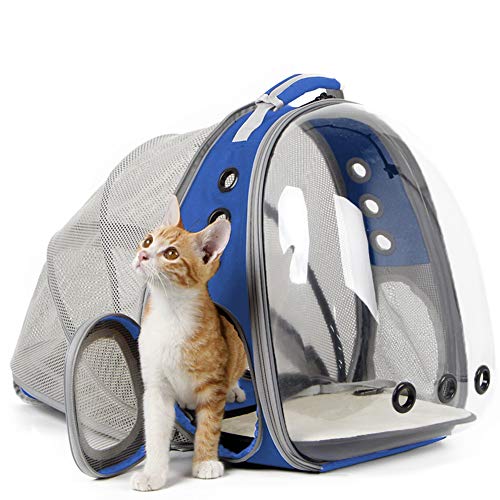 SOURCER Ausziehbarer Rucksack für Katzen mit Platz für Haustiere, für kleine Hunde, transparent, X-Large, Expandable Blue von halinfer