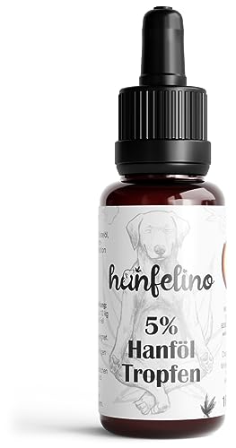 Premium 5% Hanfdestillation Öl für Hunde 10ml Beruhigungsmittel für Hunde & Entspannung bei Angst oder Stress auf Leinöl Distelöl Traubenkernöl Schwarzkümmelöl Basis - 100% naturbelassen von hanfelino