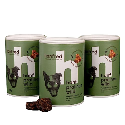 Hanf Pralinen Wild, Hundesnack in Pralinenform, Getreidefrei, bessere Konzentration, Naturprodukt aus Österreich, 6 x 90g (6) von hanfred