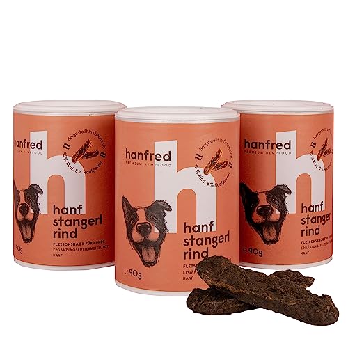 Hanf Stangerl, Hundesnack, Belohnung mit Mehrwert, Unterstützung des Bewegungsapparates & Darmflora, Trainingsleckerli, 3 x 90g (Rindfleisch) von hanfred