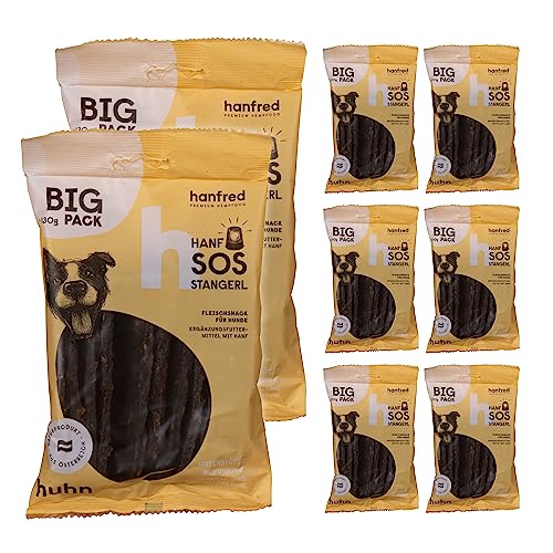 SOS Big Pack Stangerl Huhn, Hundesnack mit natürlichem Hanf, Snack für Hunde, Futterergänzung, getreidefrei, bei Unruhe, gegen Stress, 8 x 130g von hanfred