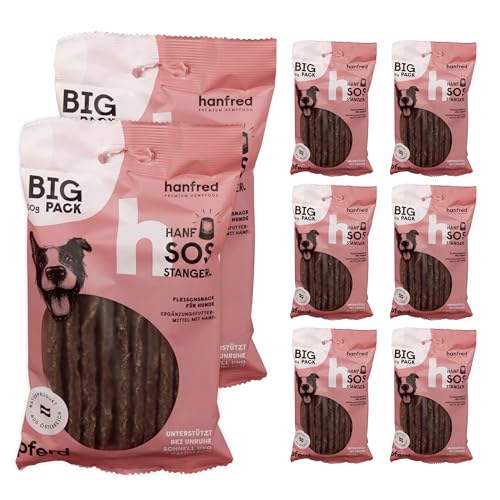 SOS Big Pack Stangerl Pferdefleisch, Hundesnack mit natürlichem Hanf, Snack für Hunde, Futterergänzung, getreidefrei, bei Unruhe, gegen Stress, 8 x 130g von hanfred