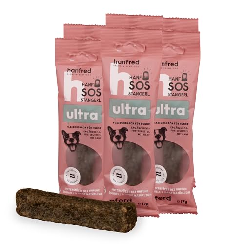 SOS Ultra Pferd, enthalten Pferdefleisch und Hanfpulver - Snack für Hunde, getreidefrei, bei Unruhe, gegen Stress, unterstützt die Verdauung und Gelenke, 6 x 17g von hanfred