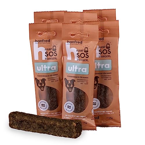 SOS Ultra Rind, enthalten Rindfleisch und Hanfpulver - Snack für Hunde, getreidefrei, bei Unruhe, gegen Stress, unterstützt die Verdauung und Gelenke, 6 x 17g von hanfred