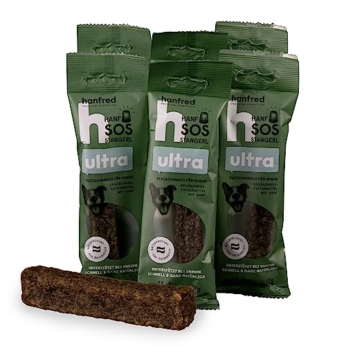 SOS Ultra Wild, enthalten Rotwildfleisch und Hanfpulver - Snack für Hunde, getreidefrei, bei Unruhe, gegen Stress, unterstützt die Verdauung und Gelenke, 6 x 17g von hanfred